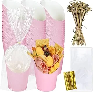 50Pcs Pink Charcuterie Cups with Bamboo Sticks Plastic Treat Goodie Bags Gold