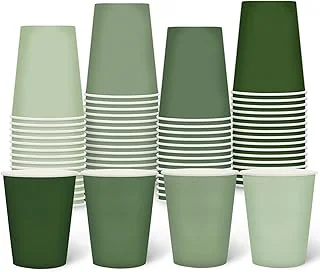 60Pcs Sage Green Paper Cups 9oz Gradient Green Disposable Cups Party Drinking