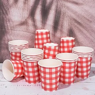 50Pcs Picnic Cup Gingham Checkered Plaid Buffalo Paper Cups Red White