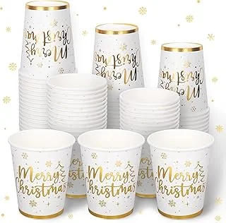 50Pcs Gold Foil Christmas Paper Cups 9 oz Disposable Coffee Cups Xmas Holiday