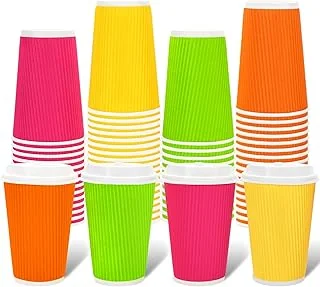 100Pcs Neon Color Disposable Coffee Cups with Lids 16oz Fluorescent Color Paper