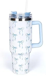 40 Oz Blue Bow Tumbler with Handle Straw and Lid Bow-Knot Travel Coffee Tumbler