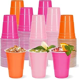 60Pcs Colored Plastic Cups 16oz Light Pink Hot Pink Orange Plastic Cups