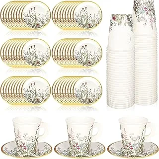 80 Pcs Tea Party Supplies 9 oz Wildflower Paper Tea Cups with Handle and Plates