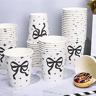 100 Pcs Black Bow Paper Cups Coquette Bowknot Disposable Cups 9 oz Party