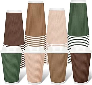 100Pcs Woodland Themed Disposable Coffee Cups with Lids Brown Green Paper Cup