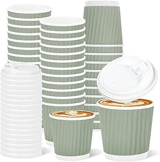 100Pcs Sage Green Disposable Espresso Cups with Lids 4oz Solid Green Paper Cups