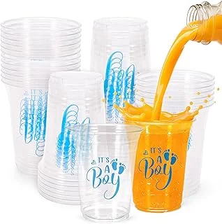 50 Pcs Baby Shower Plastic Cups 16oz It's A Boy Clear Drinking Cup Blue Boy