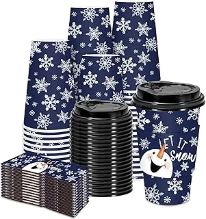 50 Pcs Christmas Coffee Paper Cups Xmas Blue Snowman Snowflake Disposable Cups