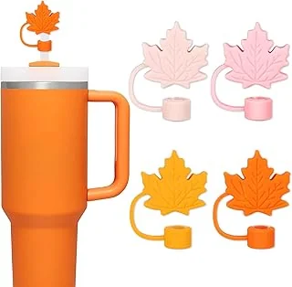 Whaline 4Pcs Fall Maple Leaf Straw Cover Cap Pink Orange Reusable Silicone Straw Topper 10 Mm/0.4 Inch Straws Tip Lid Protector for Autumn Thanksgiving Party Favors Supplies