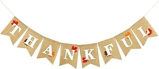Whaline Thankful Burlap Banner with Rustic Thanksgiving Garland Fall Maple Leaves Decorations Thanksgiving Mantel Fireplace Wall Hanging for Autumn Harvest Thankful Party Home Decor
