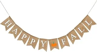 Whaline Happy Fall Pumpkin Burlap Banner Harvest Home Decor Bunting Flag Pre-Assembled Autumn Hanging Garland Party Thanksgiving Day Decoration (White)