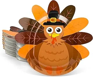 Whaline 48Pcs Thanksgiving Paper Plates Turkey Shaped Disposable Decorative Tableware for Fall Party Supplies Autumn Holiday Catering Events, 11.4 x 11.6 Inch