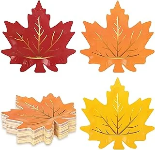Whaline 30Pcs Thanksgiving Fall Leaf Paper Plates Fall Disposable Plates 3 Colors Gold Foil Autumn Leaves Harvest Plates for Thanksgiving Wedding Event Holiday Dinner Tableware Supplies Decor