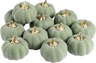Whaline Artificial Pumpkins Bulk Vintage Green Fake Foam Lifelike Pumpkin for Fall Thanksgiving Halloween Home Party House Kitchen Wedding Decor(12pcs)