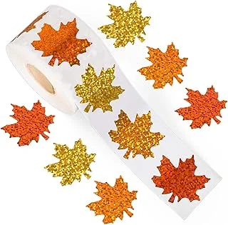 Whaline Fall Maple Leaves Stickers Roll Glitter Maple Leaves Paper Decals 3 Colors Sparkly Autumn Self-Adhesive Decorative Stickers for Envelope Journal Decor Party Supplies, 500Pcs