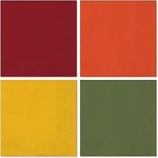 Whaline 80 Pack Thanksgiving Fall Paper Napkins 6.5 x 6.5 Inch Autumn Color Disposable Dinner Napkins Red Orange Yellow Green Luncheon Napkins Fall Harvest Party Supplies for Home Kitchen Restaurant