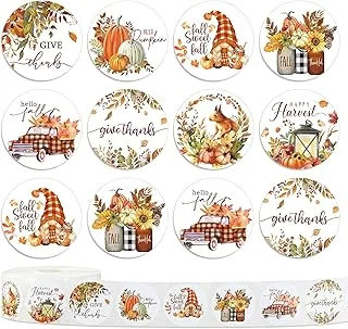 Whaline 1000Pcs Fall Thanksgiving Stickers Pumpkin Maple Leaf Autumn Round Stickers Sealing Labels for Thanksgiving Party Gift Supplies, 8 Design