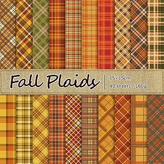 Whaline 40 Pcs Fall Plaid Pattern Paper Autumn Themed Scrapbook Double Sided Colorful Decorative Craft Paper For Holiday DIY Craft Card Making Scrapbook Photo Album Decoration, 5.9 x 5.9 Inch