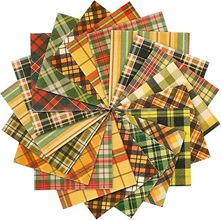 Whaline 45Pcs Fall Fabric Cotton Autumn Plaids Squares Plaids Quilting Fabric 15 Designs Patchwork Precut Quilt Charm Square Cloth Sewing for Harvest Thanksgiving Party DIY Crafts, 6 x 6 Inch
