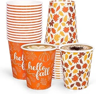 Whaline 50Pcs Hello Fall Paper Cups Maple Leaves Disposable Cups Bulk Autumn Thanksgiving Decorative Party Cups for Cold Hot Beverage Drinkware Table Decor Party Supplies, 9 Oz