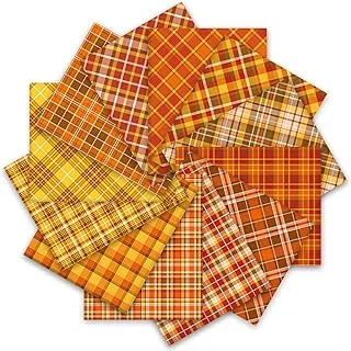 Whaline 12Pcs Fall Cotton Fabric Bundles 18 x 22 Inch Autumn Buffalo Plaid Fat Quarters Plaid Quilting Patchwork Squares Sewing Fabrics for Harvest Thanksgiving DIY Handmade Craft Home Party Decor