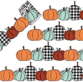 Whaline 32.8ft Fall Bulletin Board Borders Red Orange Plaid Pumpkin Die-Cut Border Trim for Autumn Thanksgiving School Classroom Office Chalkboard Decoration