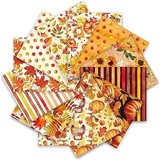 Whaline 12Pcs Fall Cotton Fabric Bundles 18 x 22 Inch Watercolor Pumpkin Maple Sunflower Fat Quarters Autumn Quilting Patchwork Squares Sewing Fabrics for Fall Thanksgiving DIY Craft Party Decor