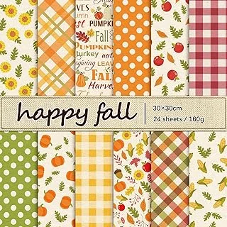 Whaline 24Pcs Thanksgiving Pattern Paper Autumn Leaves Pumpkin Plaid Waves Scrapbook Fall Colorful Double Sided Decorative DIY Art Craft Paper For Card Making Scrapbook Photo Album Decor