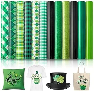 12 Sheet St Patrick's Day Heat Transfer Vinyl Green Black Stripe Plaid Diamond