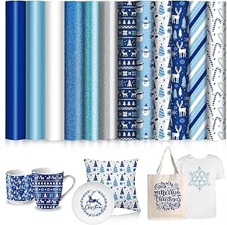 12 Sheet Christmas Heat Transfer Vinyl Blue White Sheet Xmas Tree Snowman