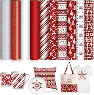 10 Sheet Christmas Heat Transfer Vinyl Red White Xmas Tree Snowflake Printed