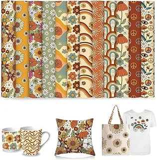 12 Sheet Boho Heat Transfer Vinyl Retro Floral Hippie Groovy Boho Rainbow HTV