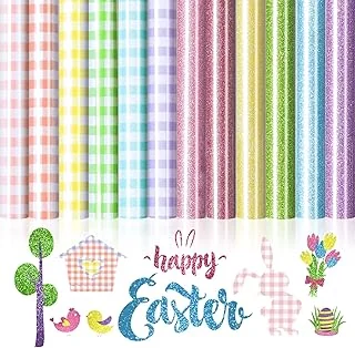 12 Sheet Easter Heat Transfer Vinyl Glitter Colorful Iron on Vinyl Muticolor