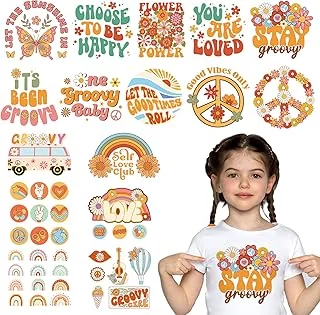 16Pcs Groovy Boho Heat Transfer Vinyl Stickers Retro Hippie Iron on Vinyl HTV