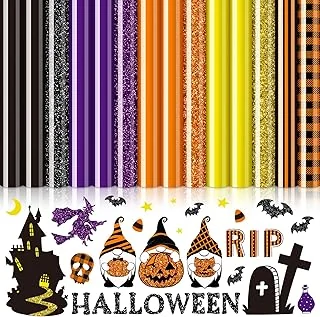 14 Sheet Halloween Heat Transfer Vinyl Glitter Black Orange Purple Yellow Plaid