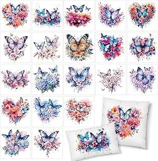 20 Sheets Summer Flower Butterfly Iron on Stickers Watercolor Floral Heat
