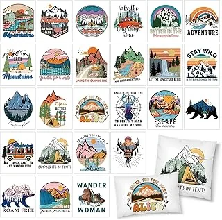 25 Sheets Adventure Camping Iron on Stickers Wilderness Trekking Heat Transfer