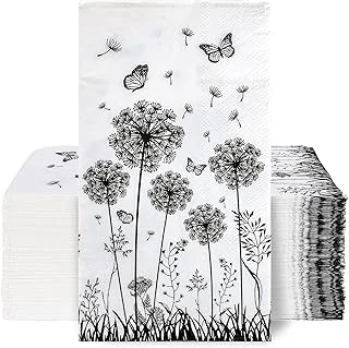 100 Pack Dandelion Guest Napkins 2 Ply Black White Disposable Paper Napkins
