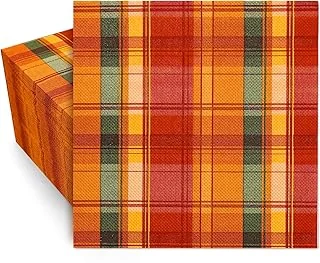 80 Pack Fall Paper Napkins 6.5 x 6.5 Inch Buffalo Plaid Prints Paper Napkins