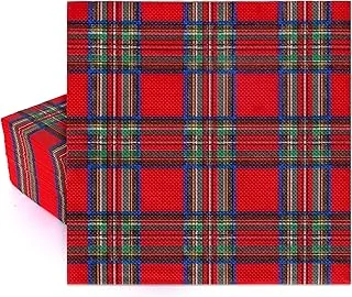 80 Pack Checkered Paper Napkins Red Plaid Disposable Napkins Christmas