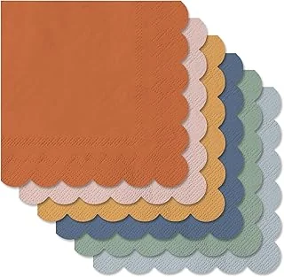 120Pcs Fall Pastel Scalloped Cocktail Napkin 5 Inch 6 Cute Neutral Colors