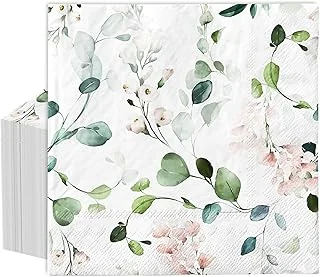 80Pcs Eucalyptus Floral Napkin Watercolor Greenery Leaves Disposable Napkin