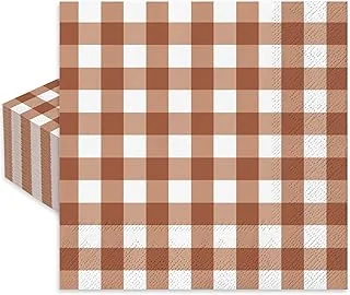 Terracotta Paper Napkin Buffalo Plaid Disposable Napkins Fall Brown Luncheon