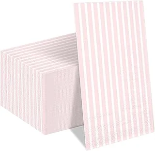 100Pcs Pink and White Stripe Guest Napkins Disposable Paper Striped Dinner Hand
