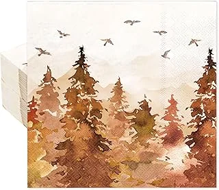 50Pcs Fall Thanksgiving Paper Napkins Watercolor Pine Tree Forest Bird