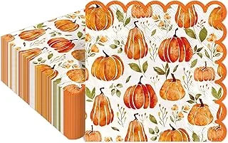 100Pcs Fall Pumpkin Scalloped Cocktail Napkin Orange Autumn Paper Napkin Thick