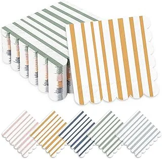 100Pcs Boho Scalloped Cocktail Napkins Mixed Stripe Ice Cream Disposable Paper