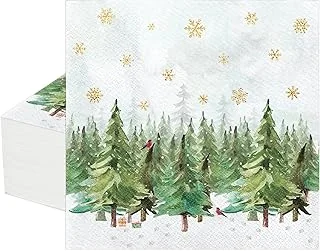 80Pcs Christmas Paper Napkins Watercolor Xmas Tree Snowflake Disposable Napkin