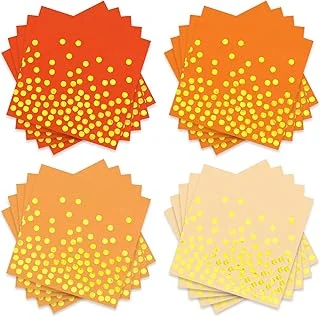 100Pcs Orange Cocktail Napkins 3ply Paper Napkin with Gold Foil Dots Fall